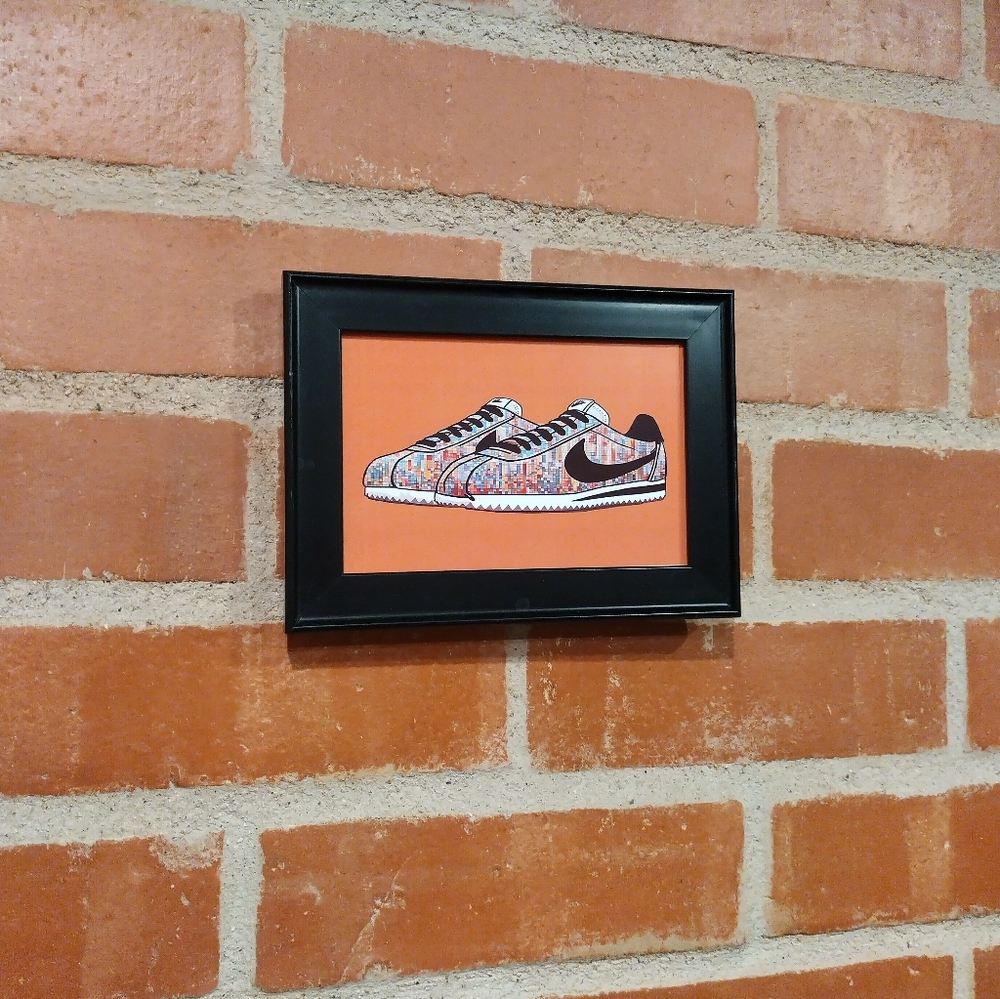8 Bit Nike Cortez Framed Mini Art Print lo-fi Pixel Art By Neon Nicho